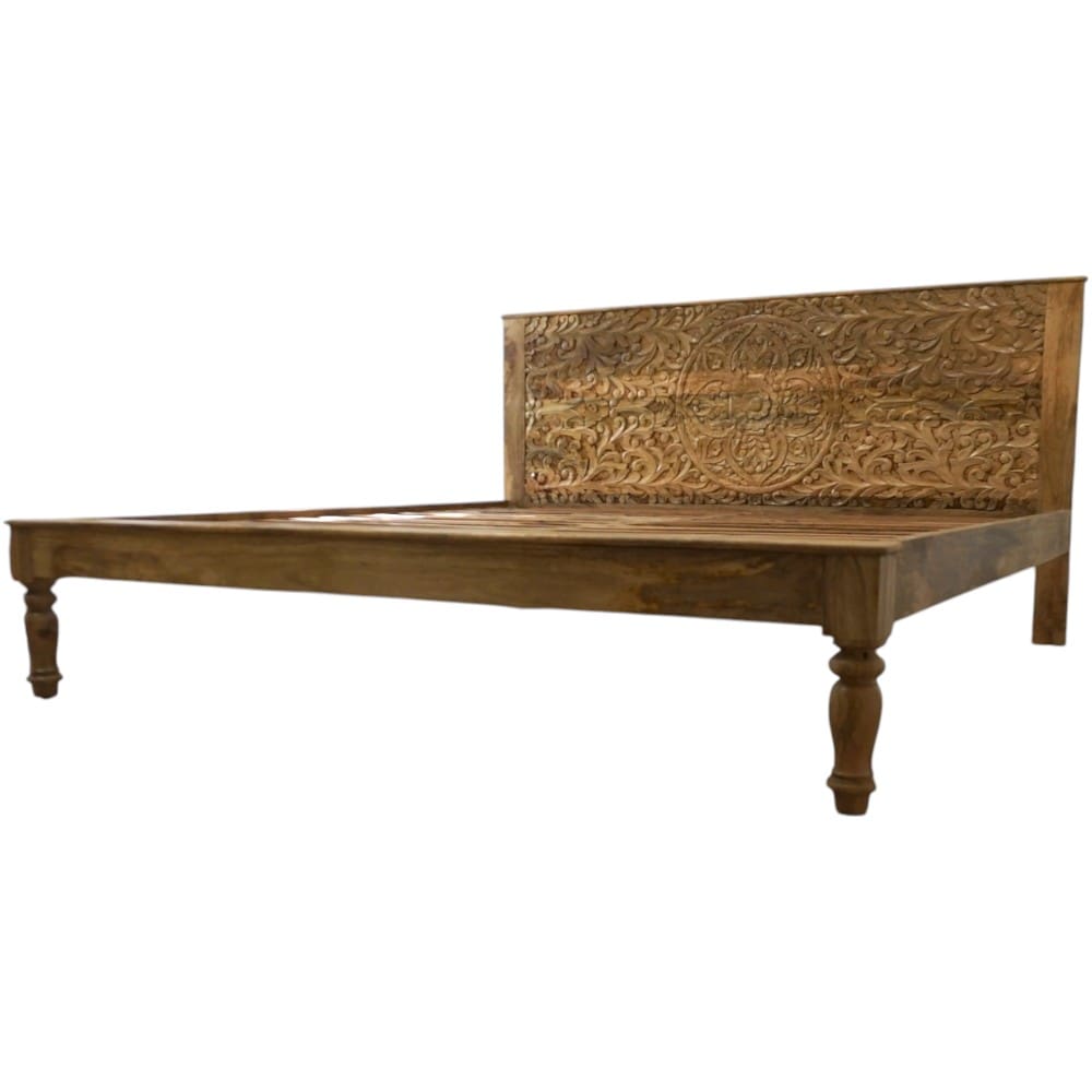 Hand-Carved King Bedframe Natural Floral image 5