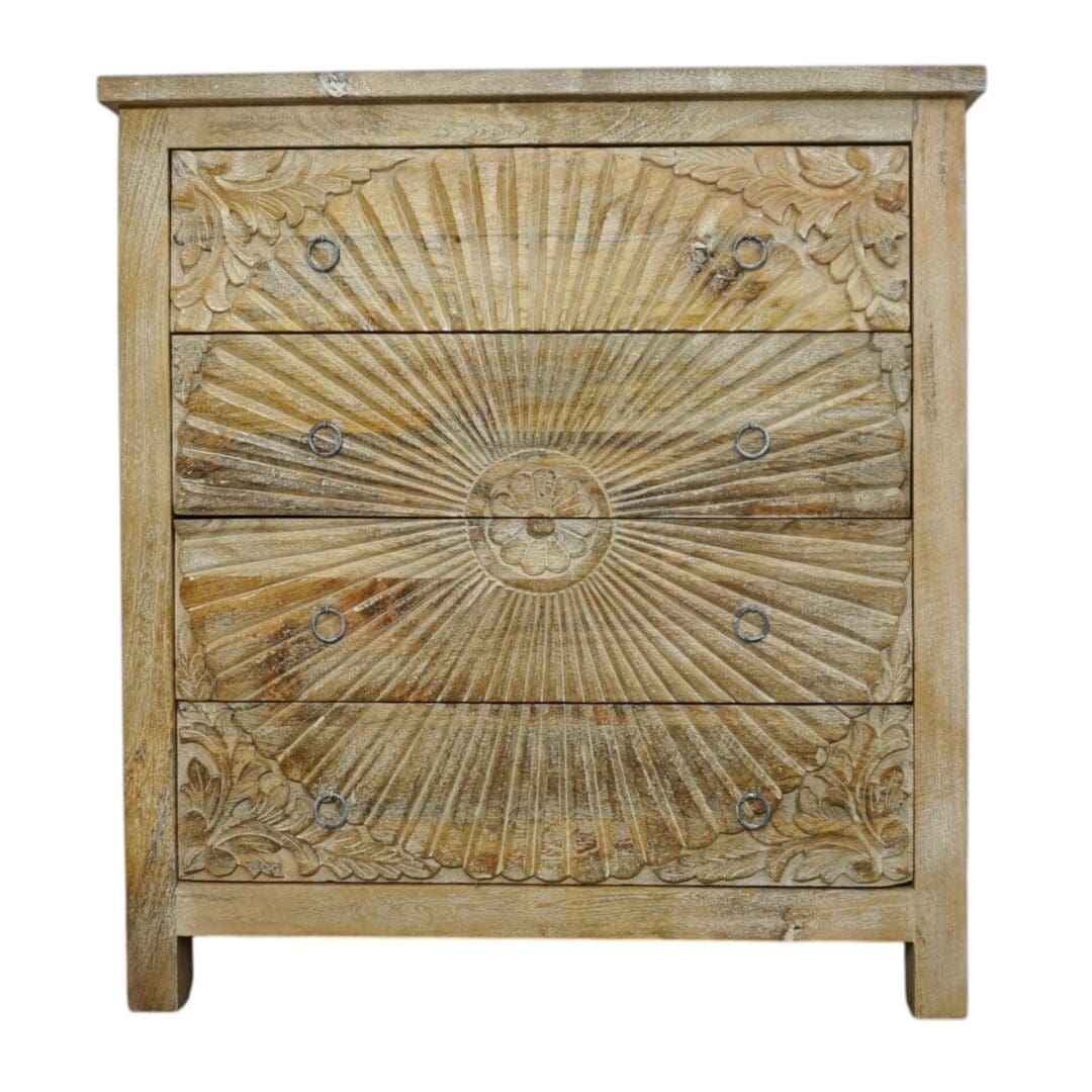 Hand-Carved Four Drawer Sandblast Wood Dresser image 1