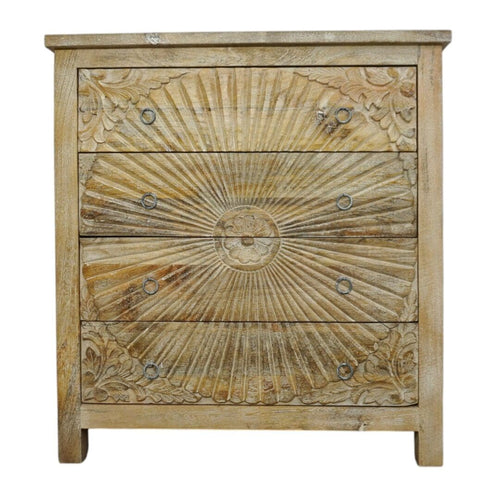 Hand-Carved Four Drawer Sandblast Wood Dresser image 1