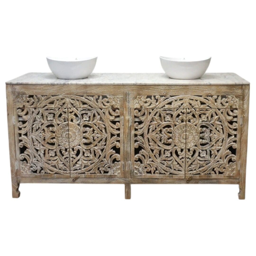 Natural Wood Double Vanity Gorgeous Hand-carved Detail image 21
