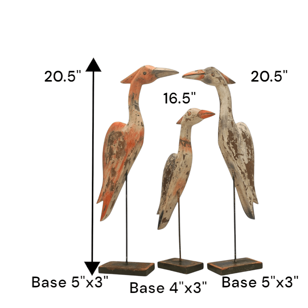 Reclaimed Wood Bird Hand-carved Decor Accent - Heron Family image