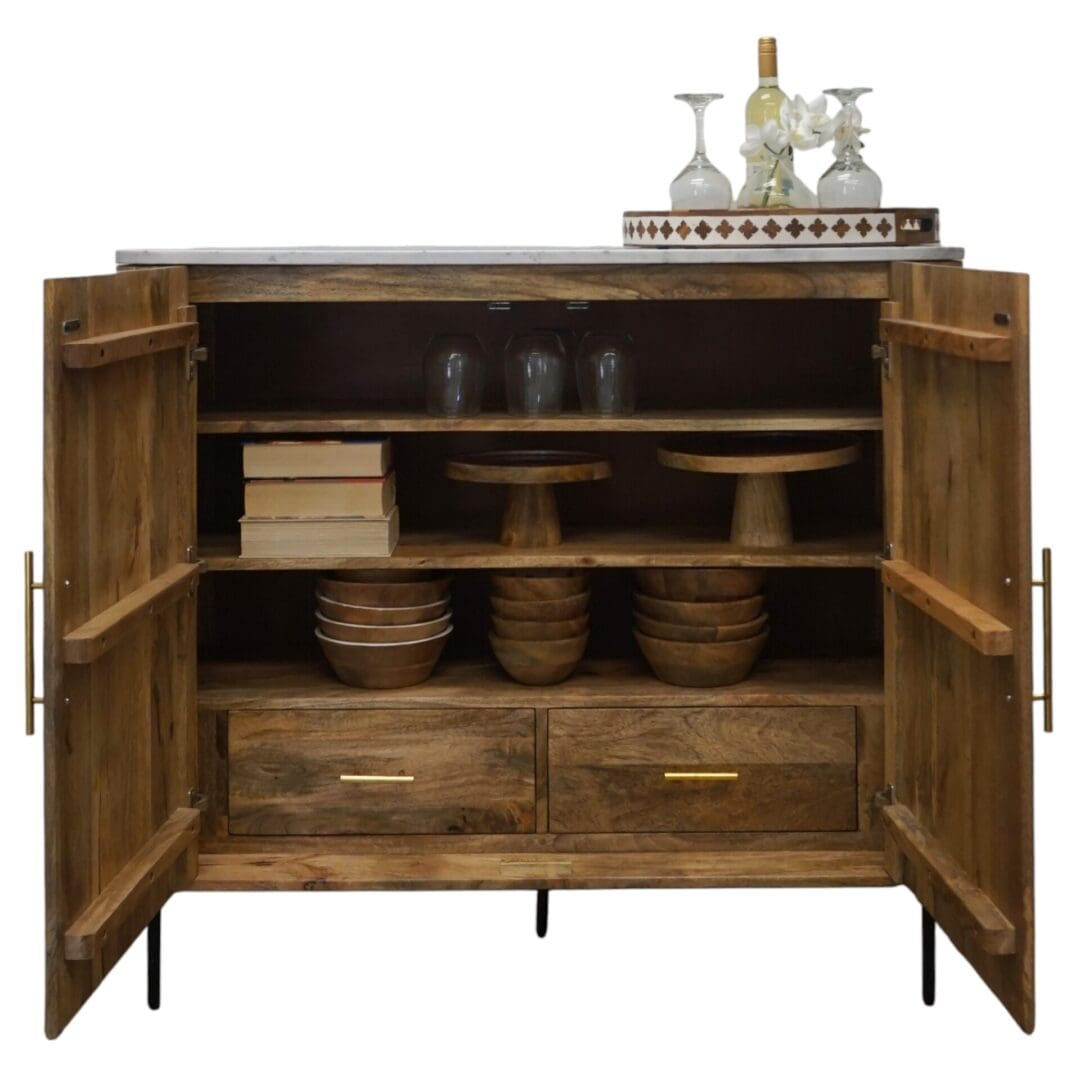 Natural Fluted Mango Wood Sideboard with a Marble Top image 8