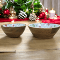 Set of 2 Winter Bowls in Natural Wood with White Enamel image 0