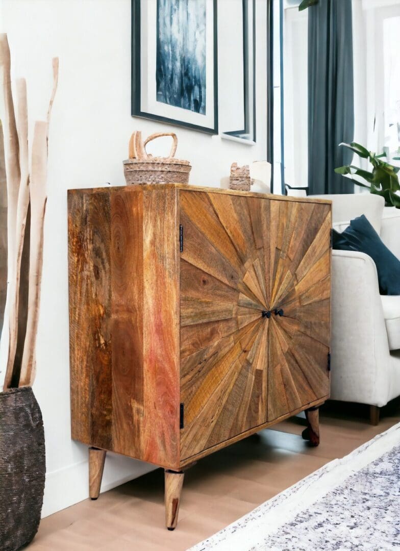 Solid Wood Cabinet Stunning Sunburst with 2 Doors image 0