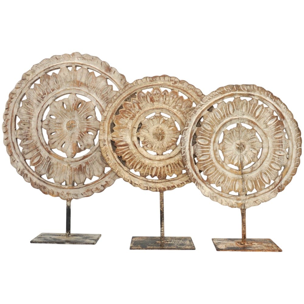 Hand-carved Wooden Flower Sun Disc Decor Accent image 9