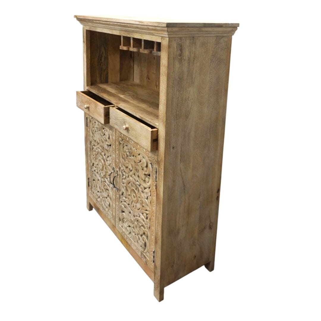 Hand-carved Mango Wood Bar Cabinet image 10
