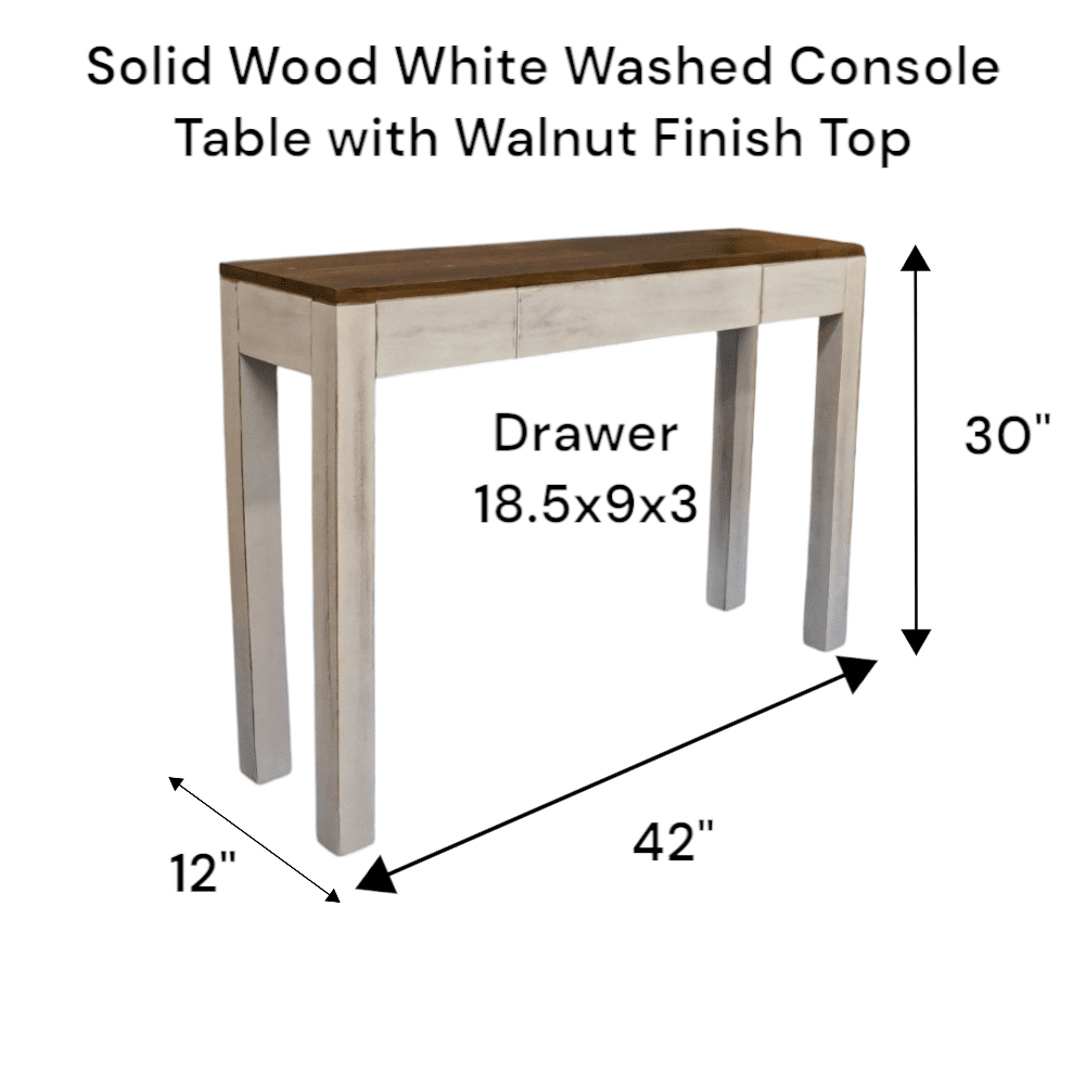 Mango Wood Console Table with Hidden Drawer Whitewashed image 10