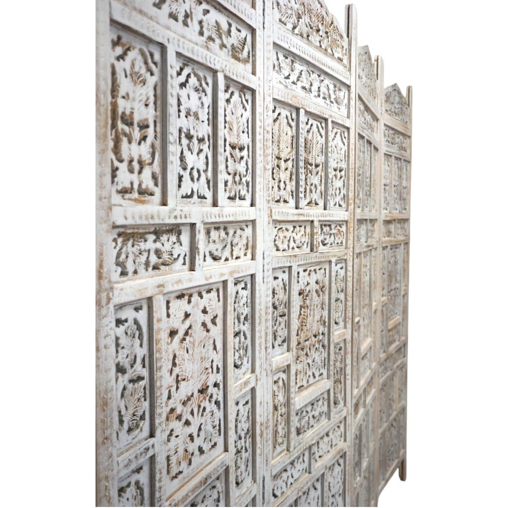Hand-Crafted Whitewashed Wood Screen Room Divider image 11