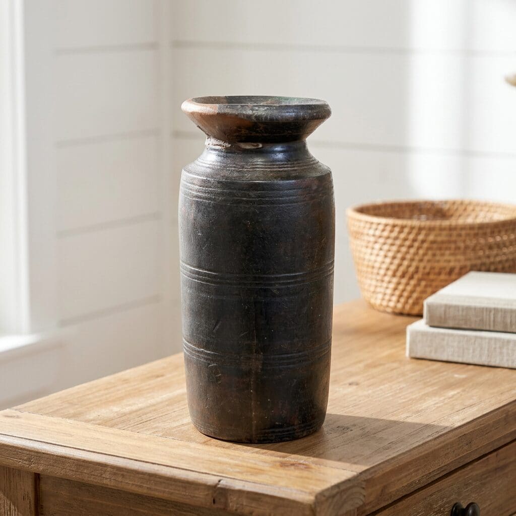 Vintage Acacia Wood Vase Rustic Decor image 5