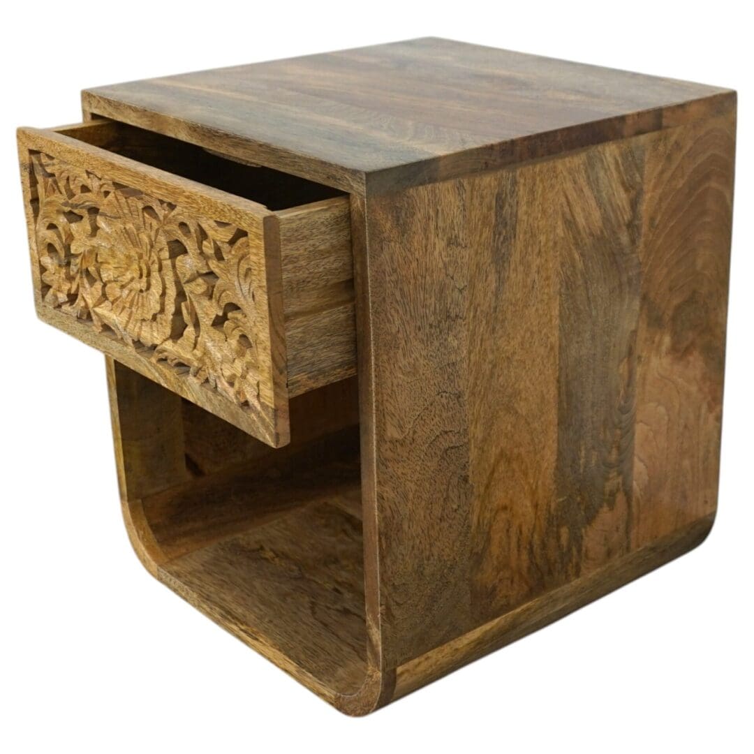 Hand Carved Mango Wood Wall Mounted Nightstand Natural Wood - Pair image
