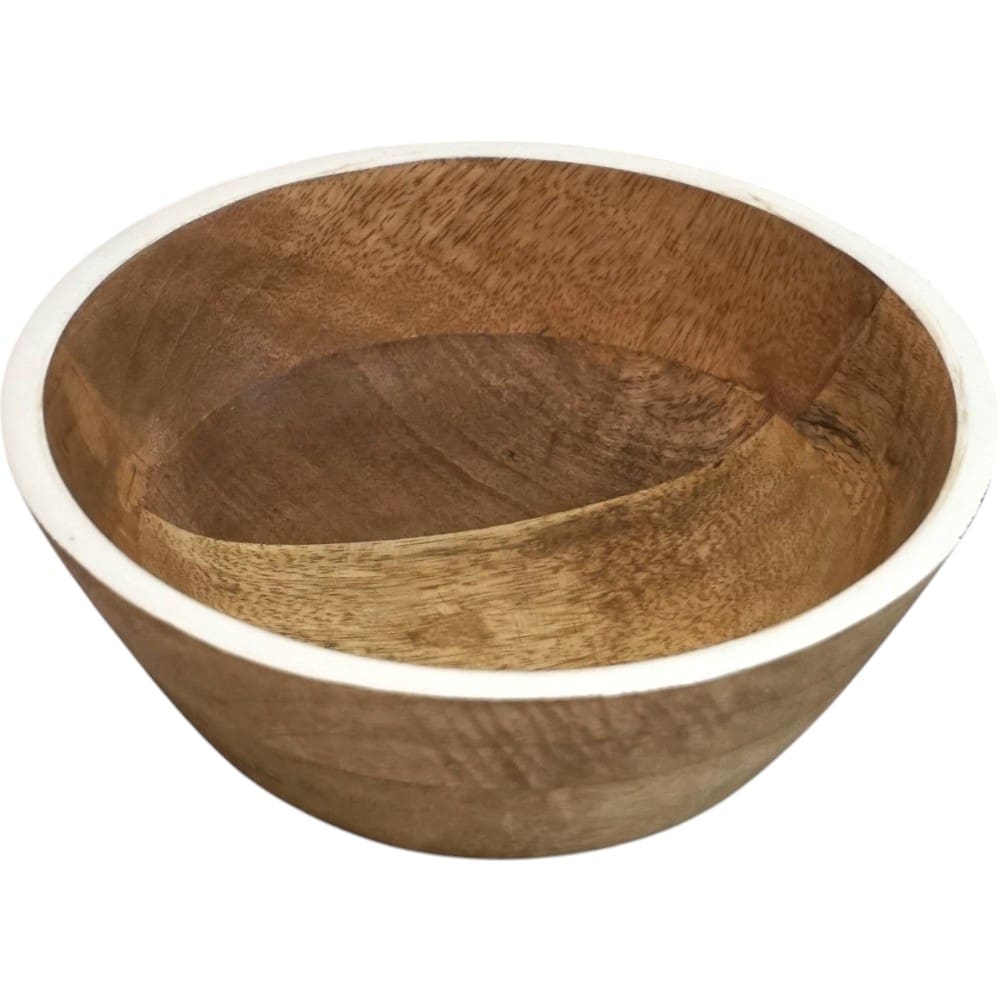 Natural Wood Bowl with White Enamel Rim image 2