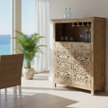 Hand-carved Mango Wood Bar Cabinet