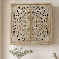Handcrafted Mango Wood Bathroom Medicine Cabinet | Hand-Carved Cutout Doors