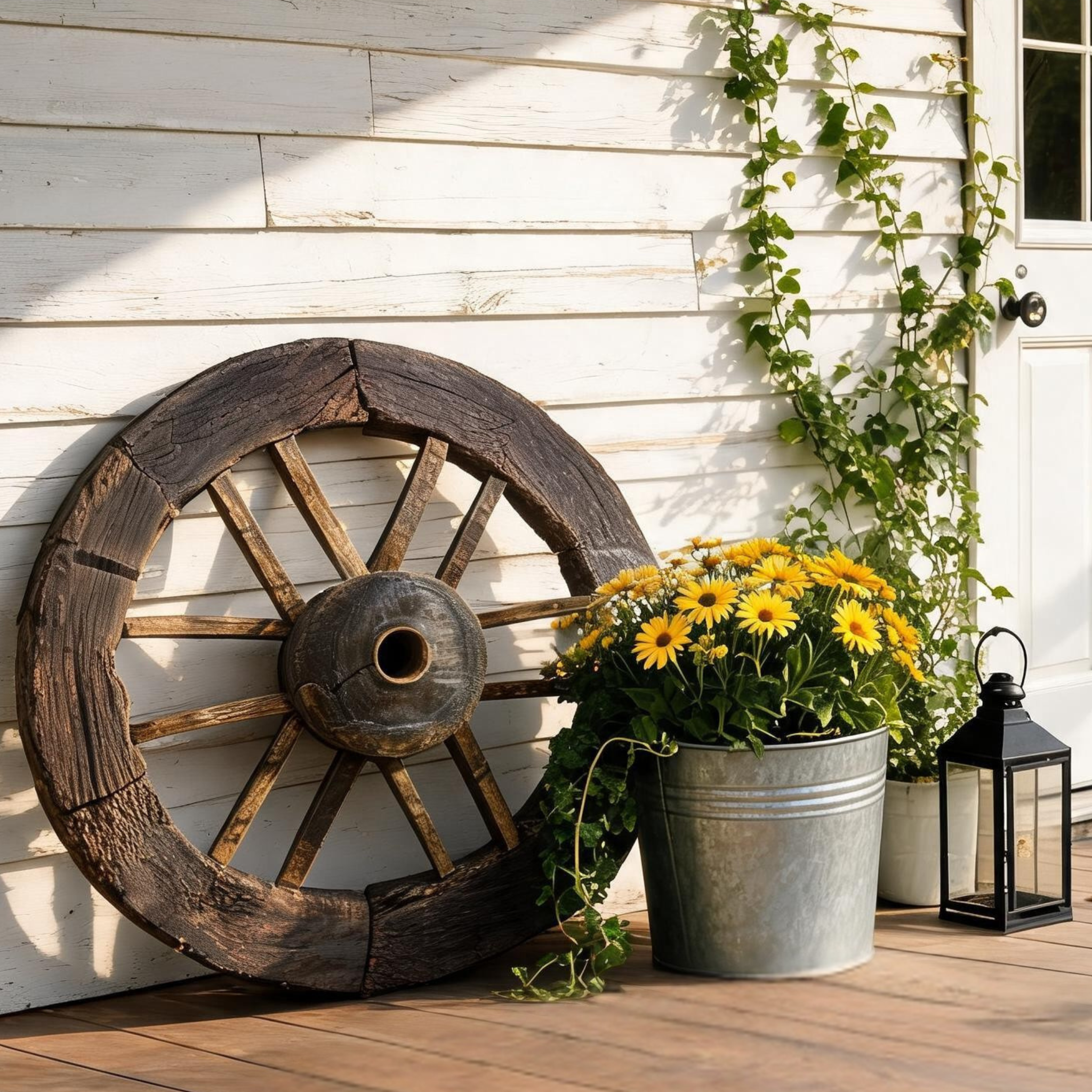 Large Vintage Ox Cart Wheel | Weathered Wood & Marine Varnish