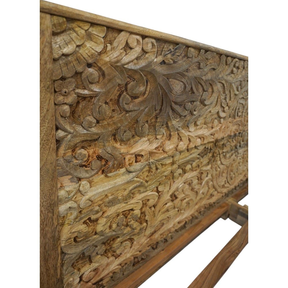 Hand-Carved King Bedframe Natural Floral image 8
