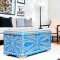 Blue and White Bone Inlay Ottoman 2 Sizes image 0