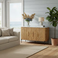 Natural Mango Wood Fluted Cabinet with Marble Top image 0