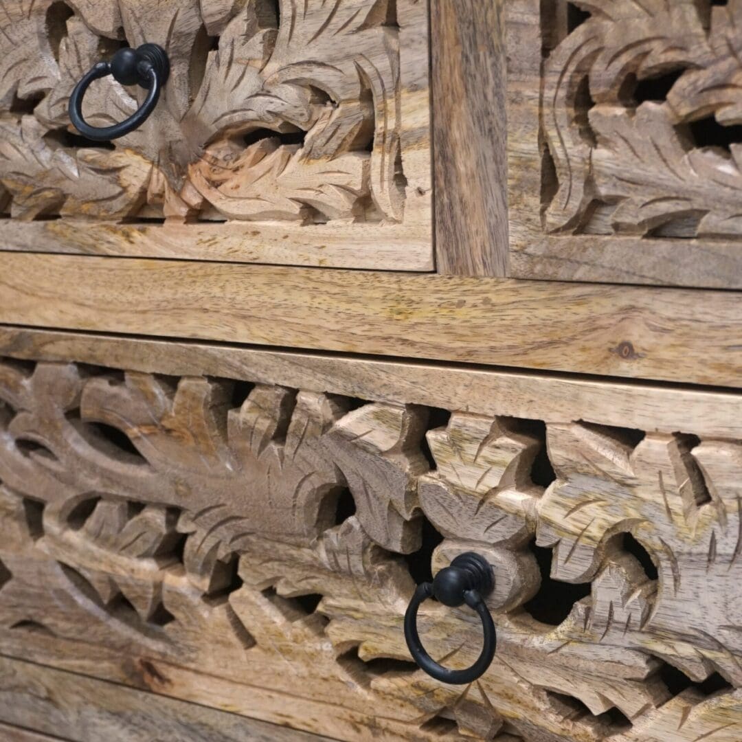 Hand-carved Natural Wood 5-Drawer Dresser image 9