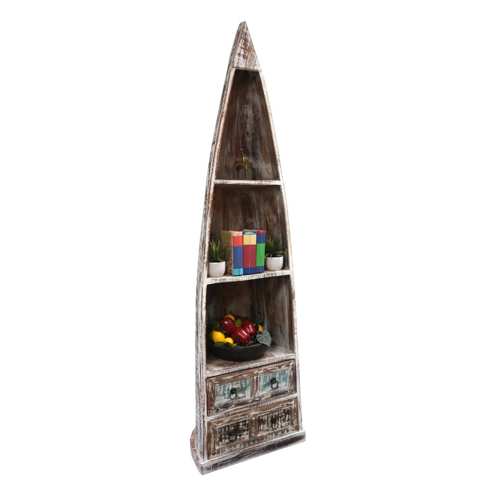 Whitewashed Boat Bookcase with Drawers Hand-crafted image 3