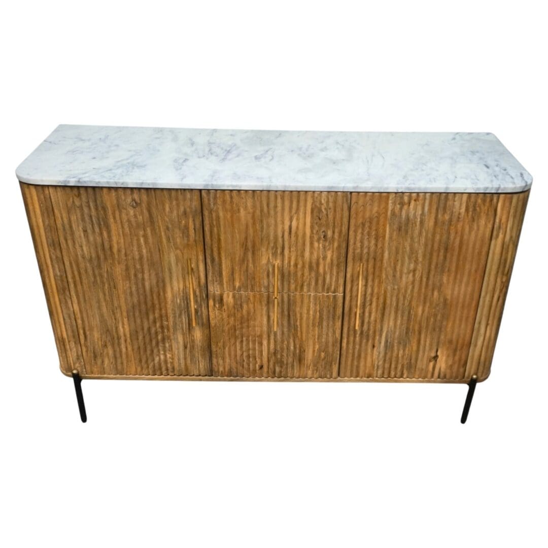 Natural Mango Wood Fluted Cabinet with Marble Top image 2