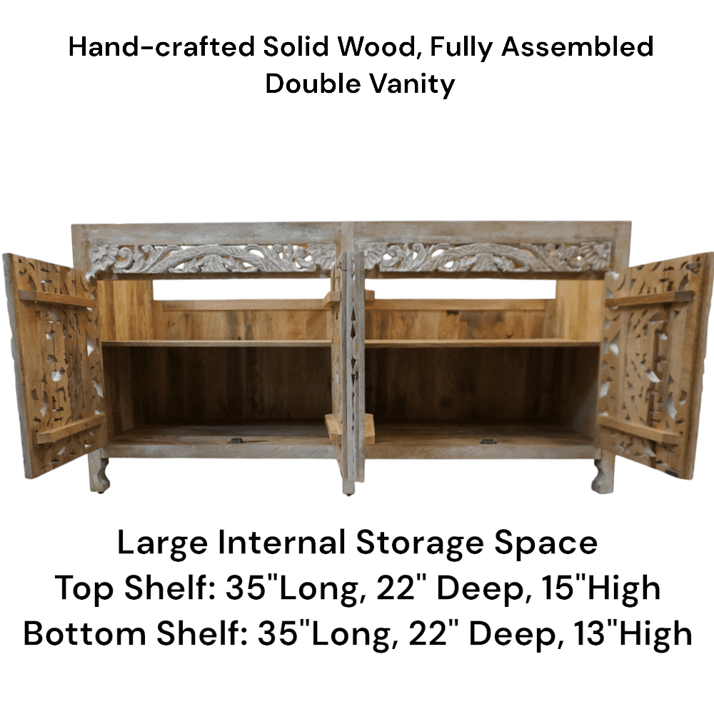 Natural Wood Double Vanity Gorgeous Hand-carved Detail image 26