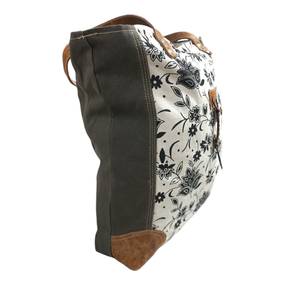 Cotton Canvas Sage Green and Floral Tote Bag image 4