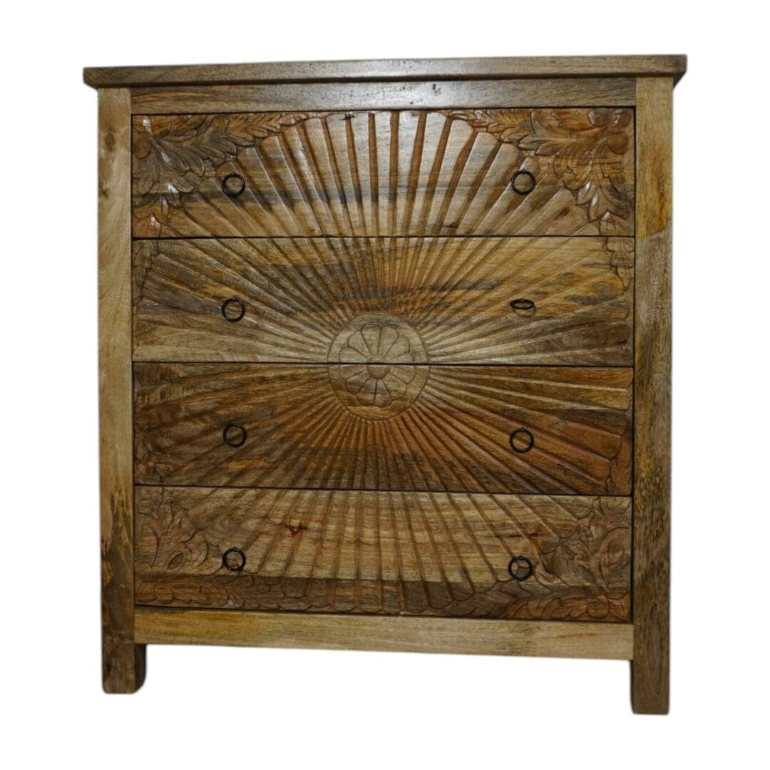 Hand-Carved Four Drawer Natural Wood Dresser image 4