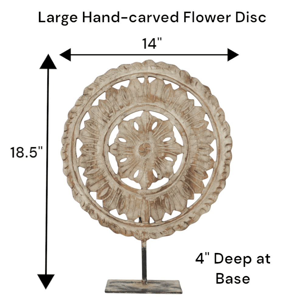 Hand-carved Wooden Flower Sun Disc Decor Accent image 4