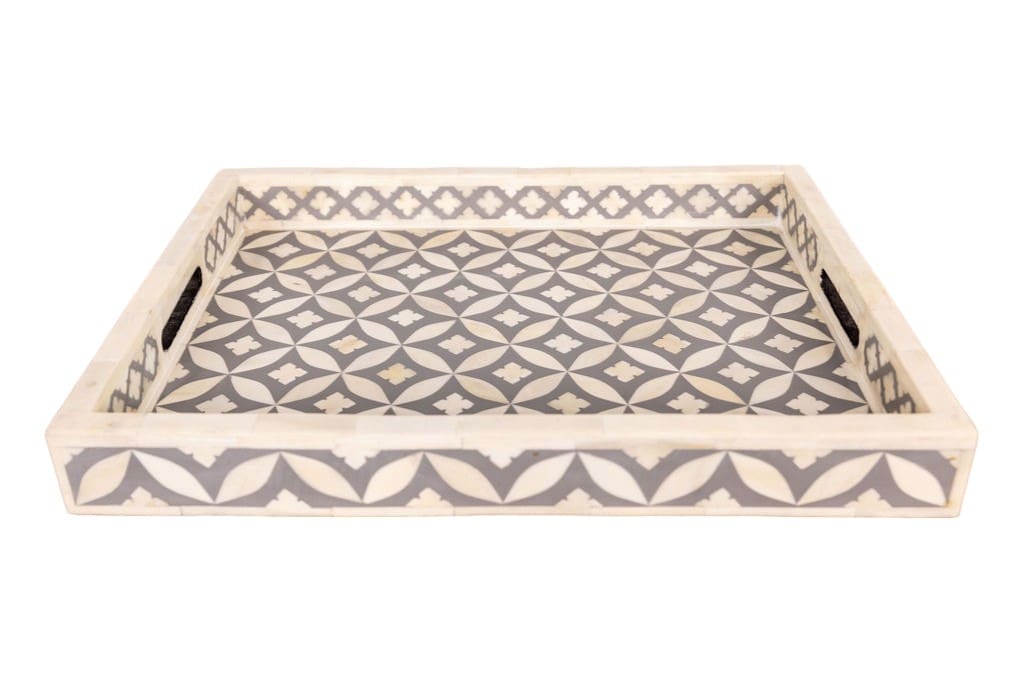 Geometric Serving Tray Gray and White Bone Inlay image 1