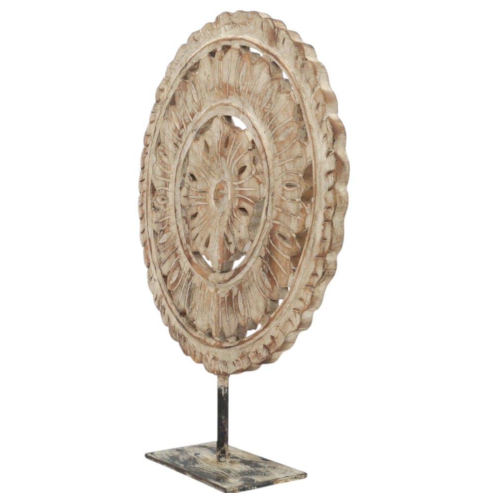 Hand-carved Wooden Flower Sun Disc Decor Accent image 11