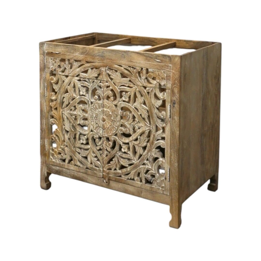 Natural Wood Vanity Gorgeous Hand-carved Detail Timeless Style image 15