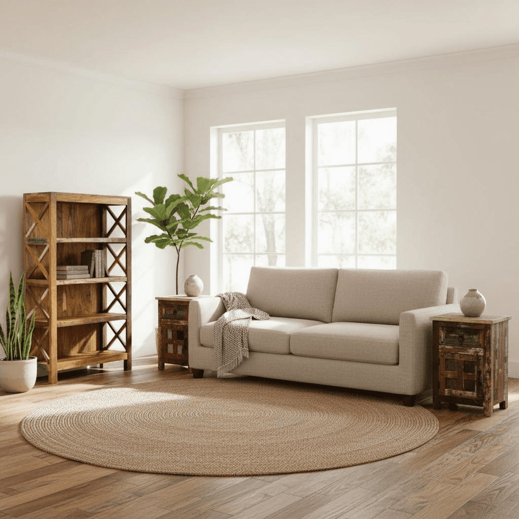Rustic Living Room Set - Reclaimed Wood Display Bookcase & 2 Side Tables image 0