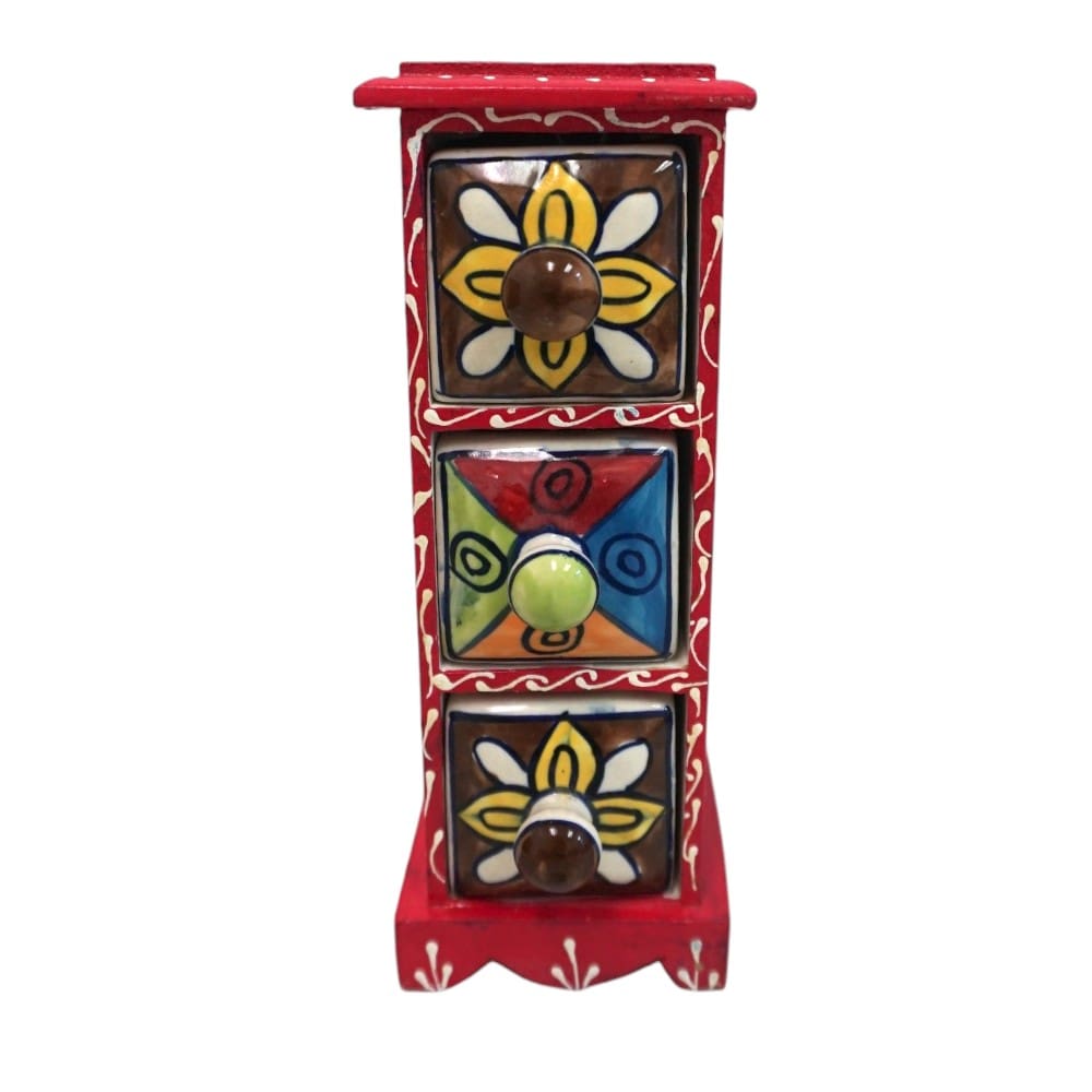 Hand-Painted Three Drawer Organizer Multicolor Ceramic image 6