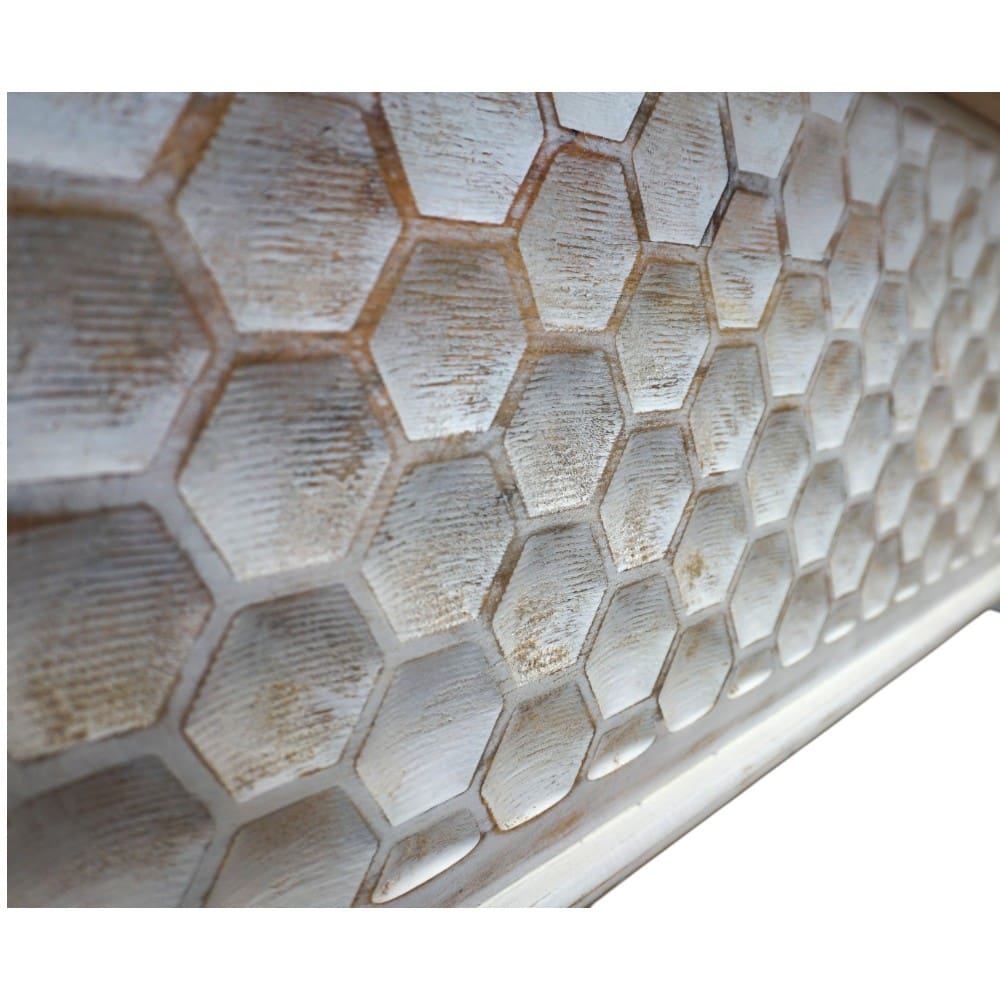 Hand-carved Large Solid Wood Bench Trunk Honeycomb Design image 5