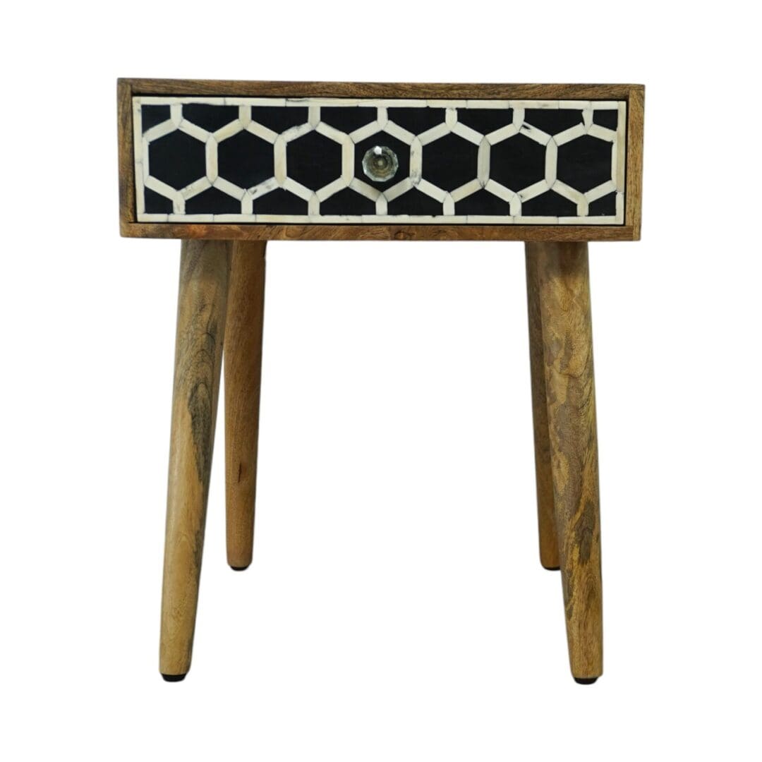 Hand Crafted Solid Wood Side Table with Bone Inlay Drawer image 4