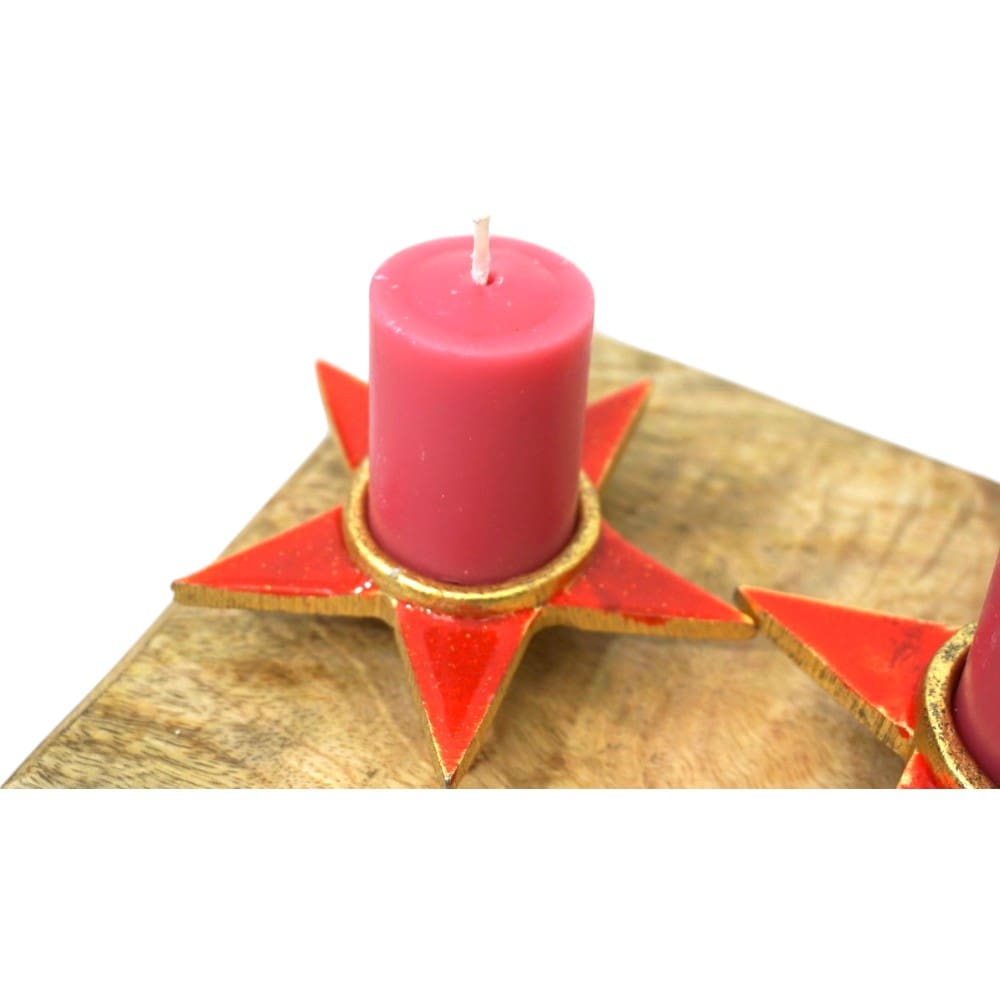 Four Star Tea Light Holder with Solid Wood Base image 5