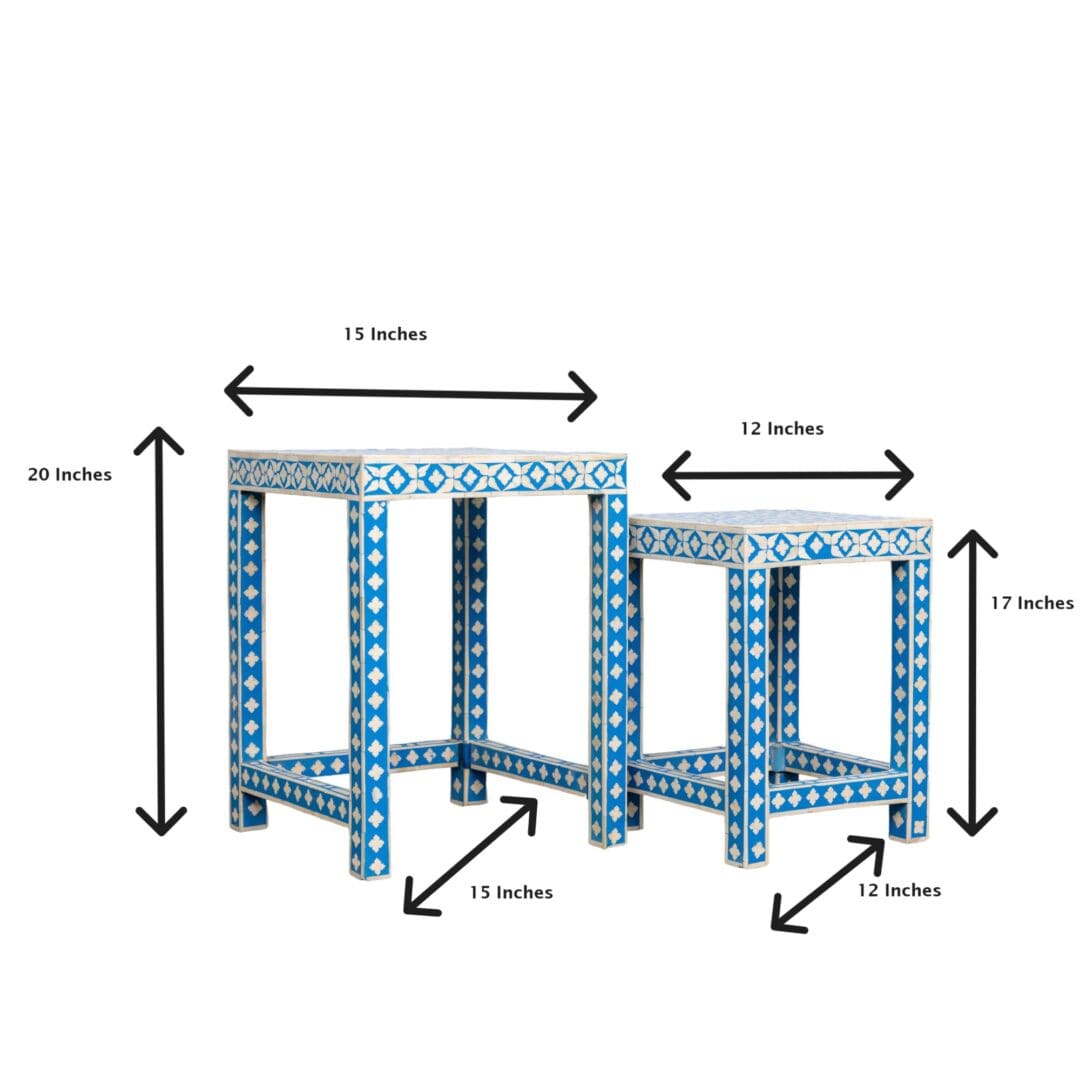 Bone Inlay Nesting Tables Set of 2 in Blue and White image 6