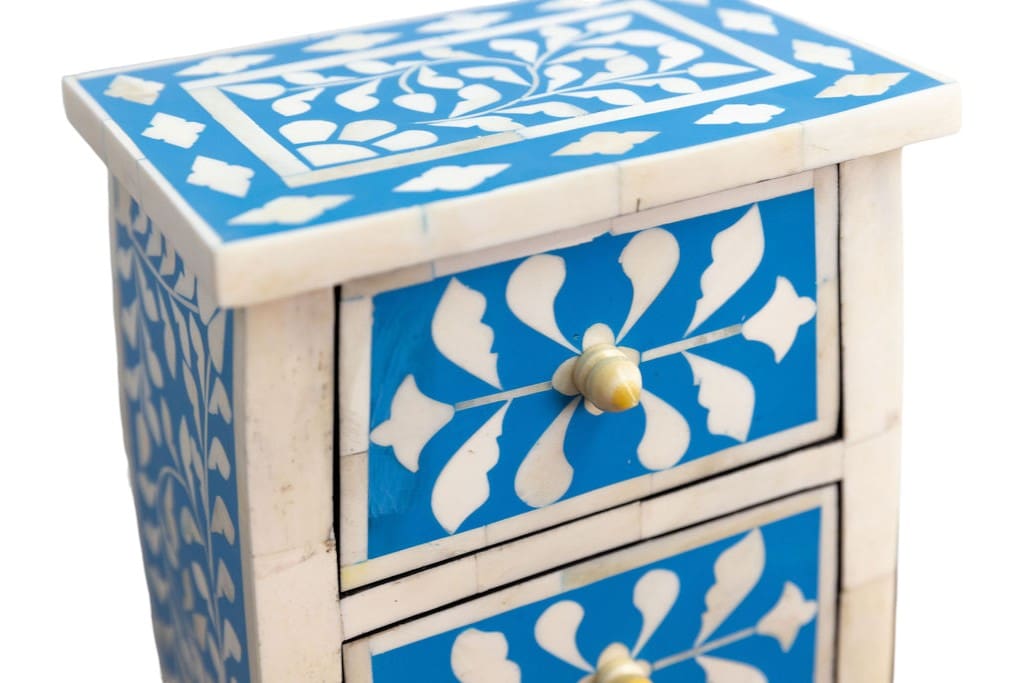 Curved Jewelry Caddy Blue and White Bone Inlay image 6