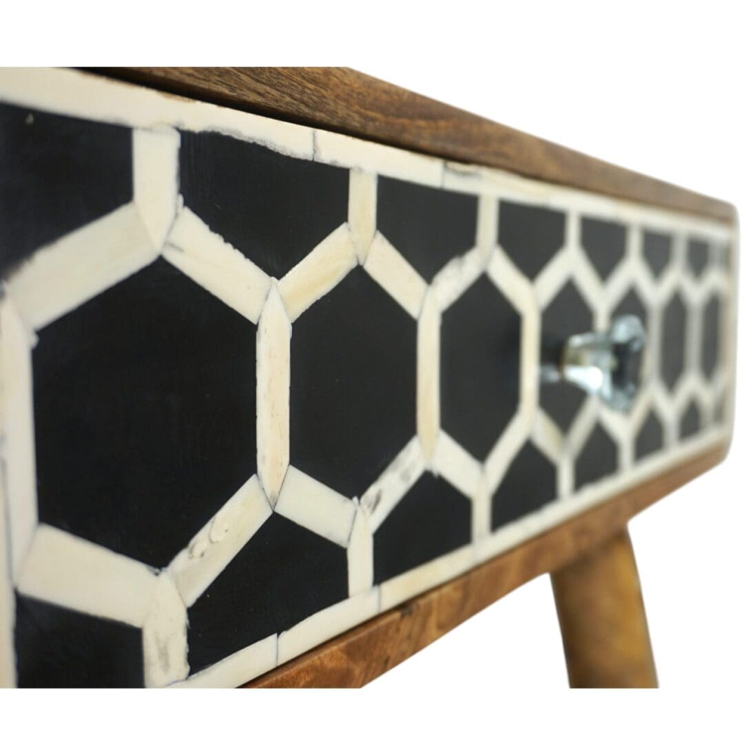 Hand Crafted Solid Wood Side Table with Bone Inlay Drawer image 9