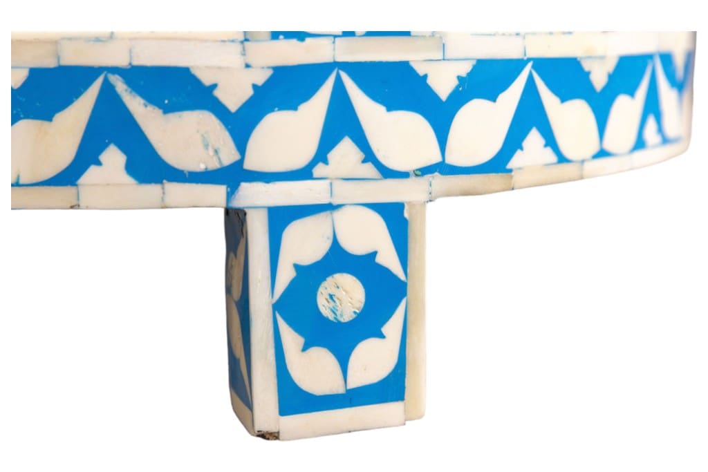 Blue and White Side Table Hand-crafted Bone Inlay image 6