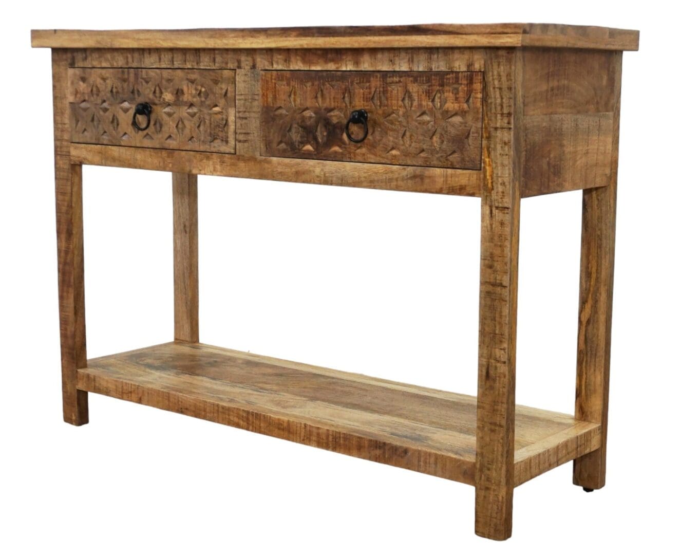 Natural Wood Console Table with 2 Drawers Hand-Crafted image 3