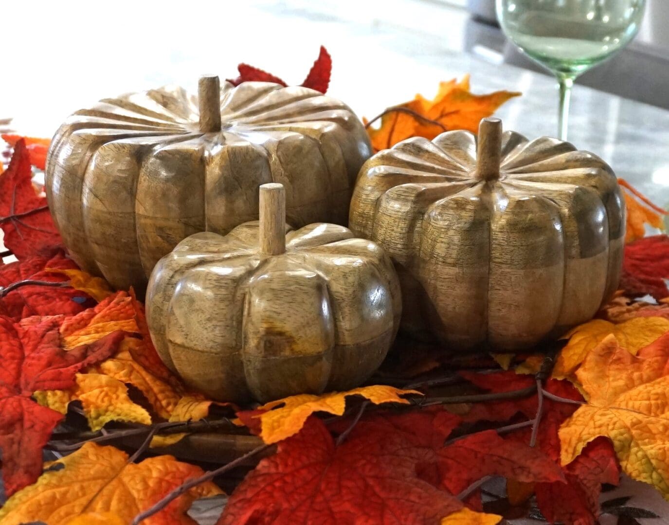 Hand-crafted Fall Pumpkins Natural Wood image 1