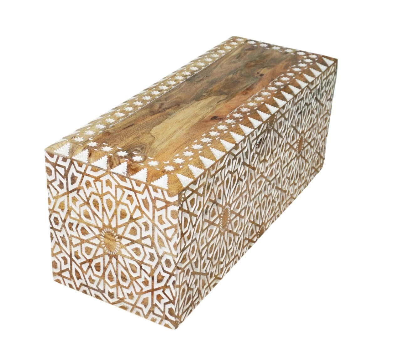 Natural Wood Coffee Table Hand-carved White Highlights image 5