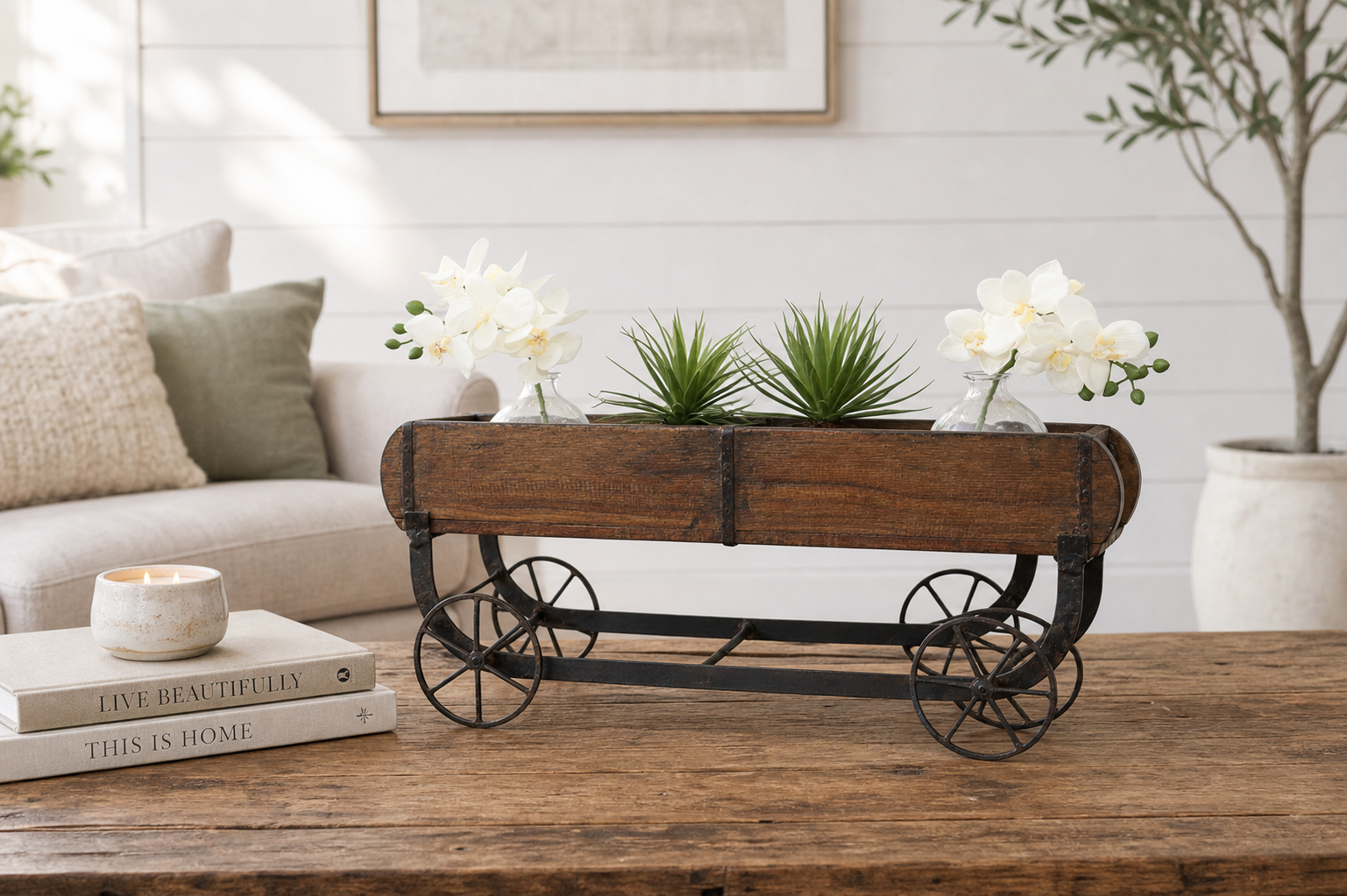 Vintage Brick Mold Double Trolley | Rustic Plant Holder & Farmhouse Centerpiece