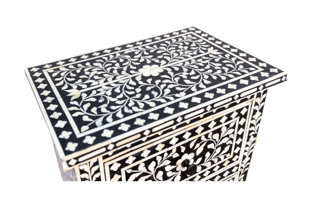 Black and White Floral Bone Inlay Nightstand image 5