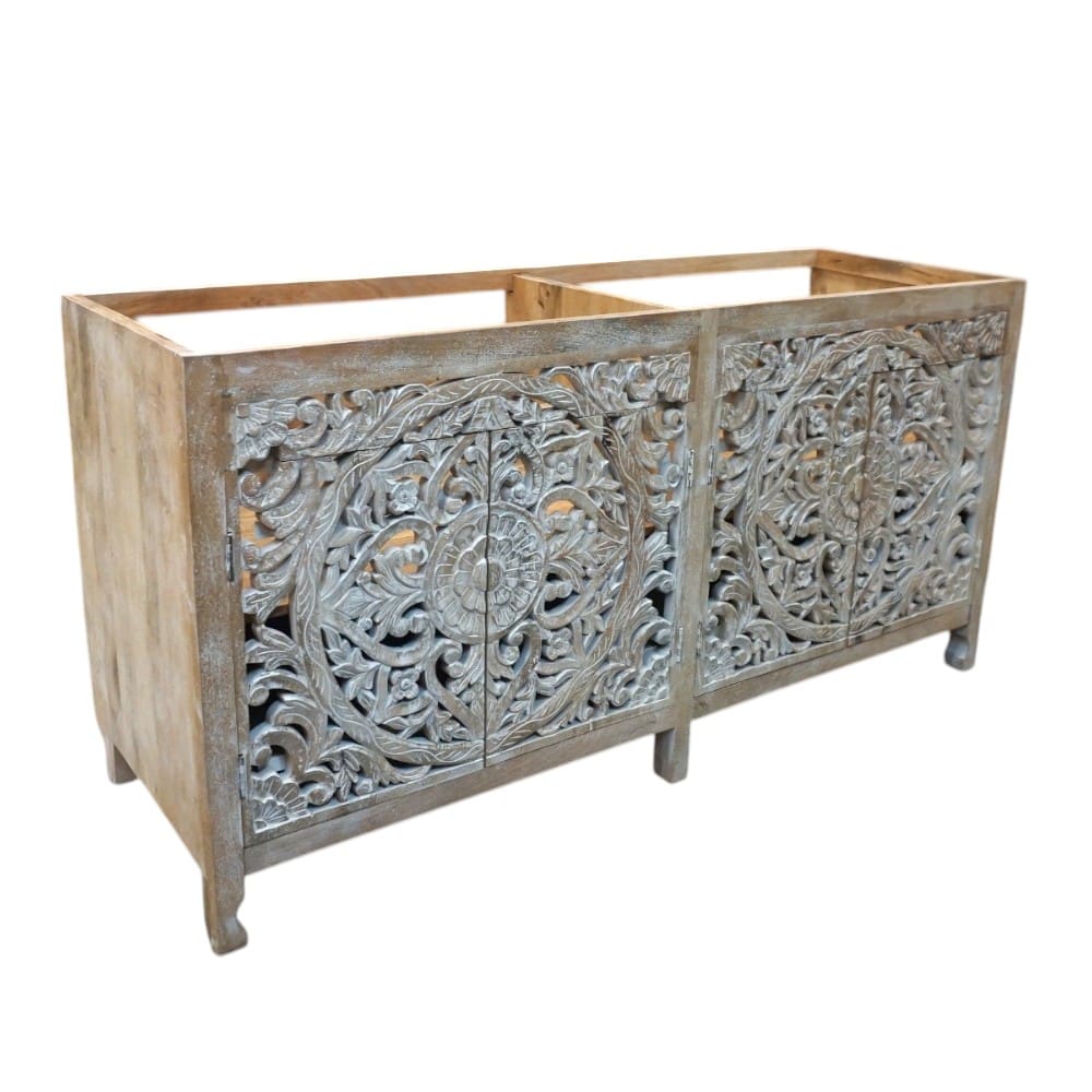 Natural Wood Double Vanity Gorgeous Hand-carved Detail - Double Vanity Base Only image