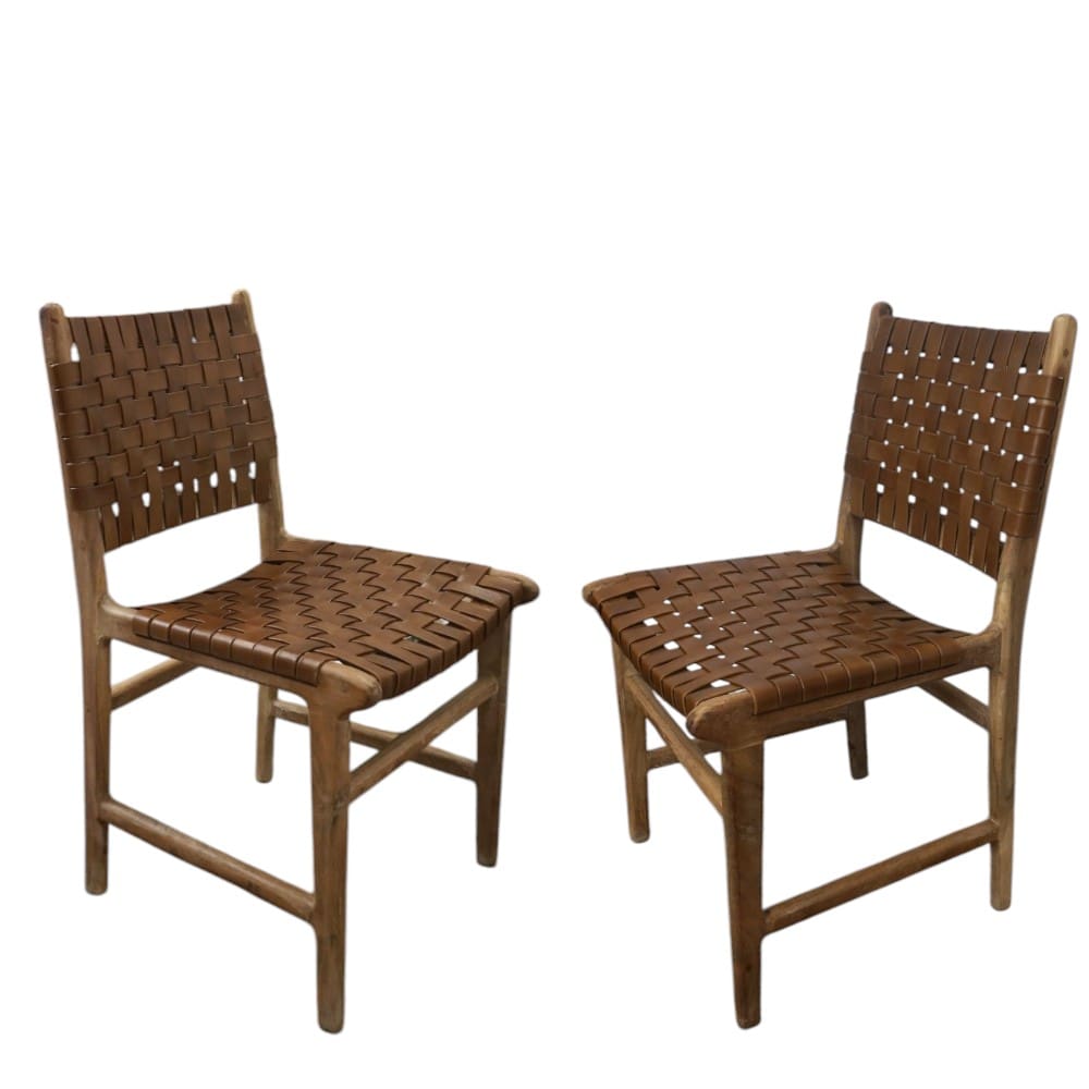 Pair of Chairs Solid Wood and Leather Hand-Crafted image 1