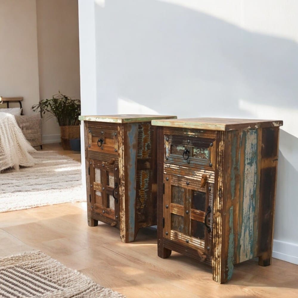 Pair of Rustic Reclaimed Wood Bedside Tables image 0