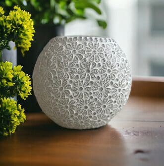 Adorable Round White Glass Lamp Flower Embossed image 1