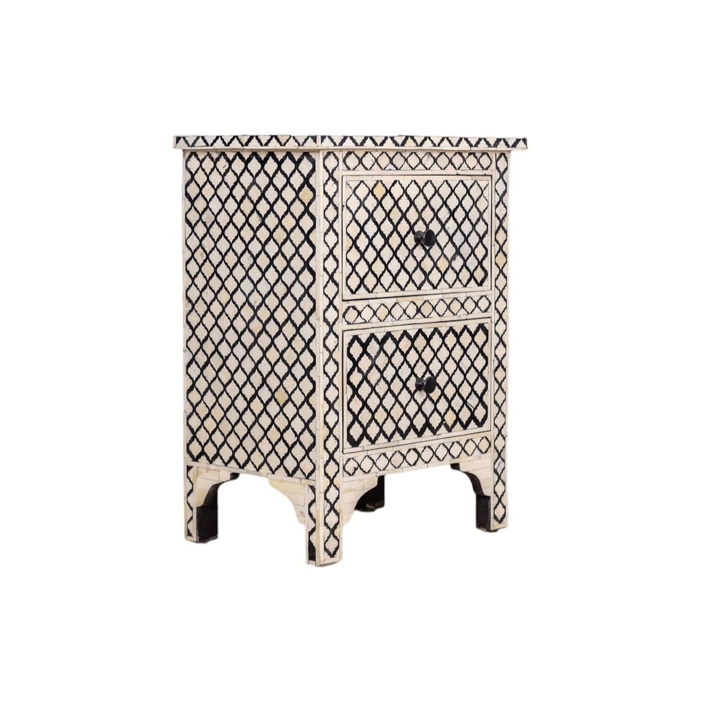 Black and White Nightstand Hand-Crafted Bone Inlay image 2